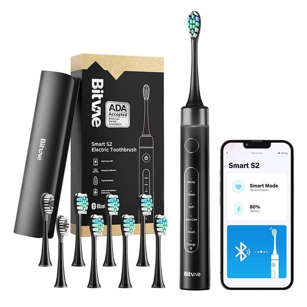 Sonic toothbrush with application, set of tips and travel case S2 (black)